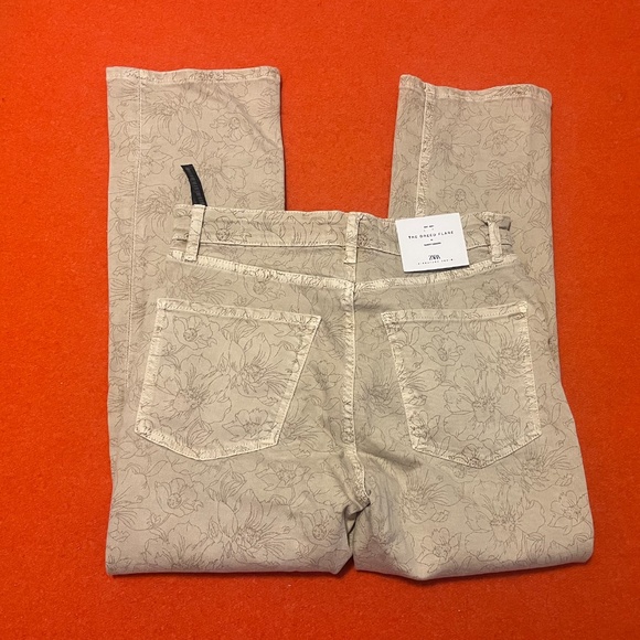 Zara ecru floral high rise slim fit cropped jeans NWT - Picture 9 of 12